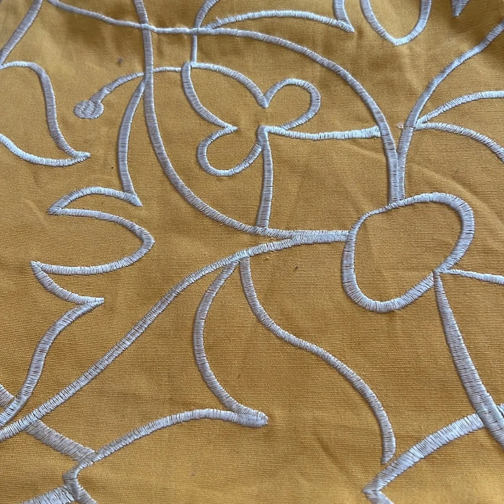 Accent pillow cover yellow with white embroidery  design 23X23” new no tags